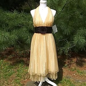 Bari Jay Halter-Style Tea-Length Tiered Dress